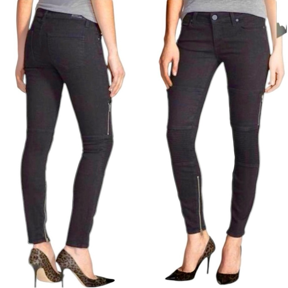 PAIGE Demi Skinny Moto Jeans in Black. Size 26
